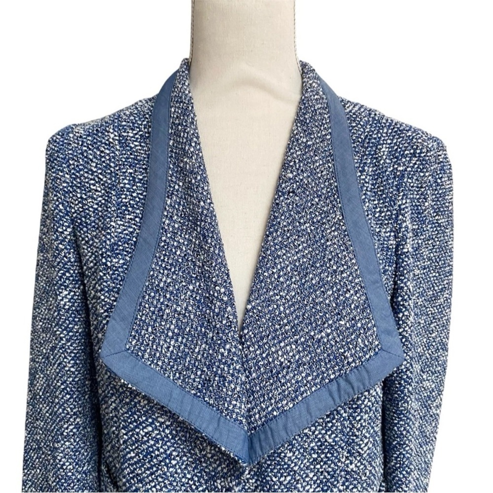 Talbots Blue White Tweed Open Front Blazer Jacket Small Boucle Career Office - Picture 3 of 15